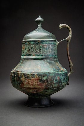 Seljuk Bronze Lidded Jar with Silver Inlay, 11th Century CE - 12th Century CE