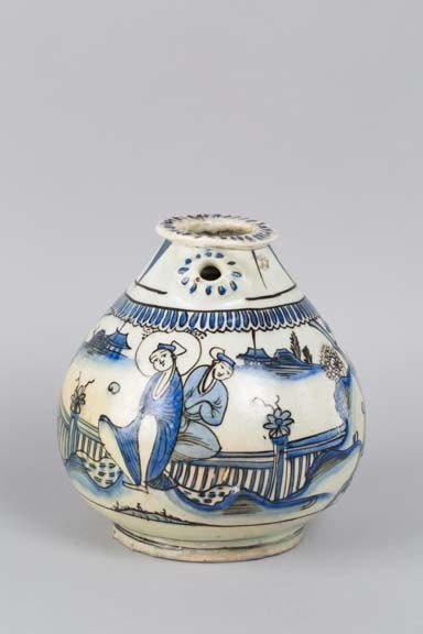 Safavid period stonepaste hookah-base with figural decoration, 17th Century CE