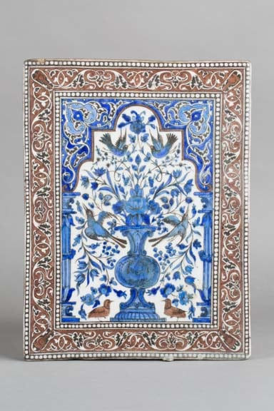 Glazed rectangular tile with floral decoration