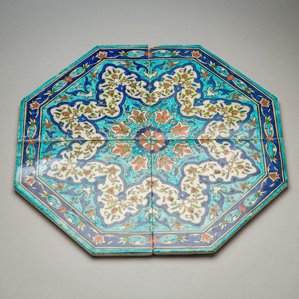 Series of four tiles from an octagonal table, 18th Century CE - 19th Century CE