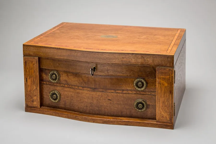 Rectangular wooden jewellery box with two drawers