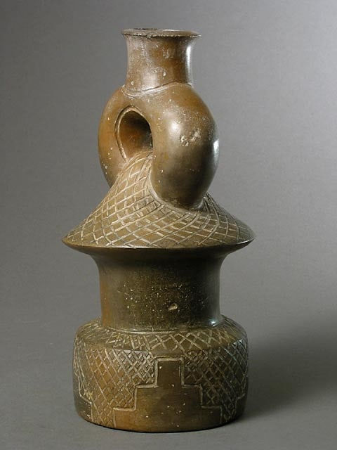 Chavin Blackware Stirrup Vessel in the Form of a Temple, 1200 BCE - 600 CE