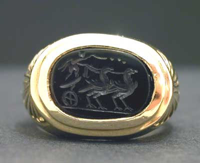 Roman Carnelian Intaglio of a Biga Drawn by Birds, 100 CE - 300 CE