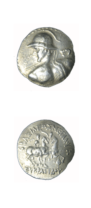 Bactrian Silver Tetradrachm of King Eukratides I, 171 BCE - 145 BCE