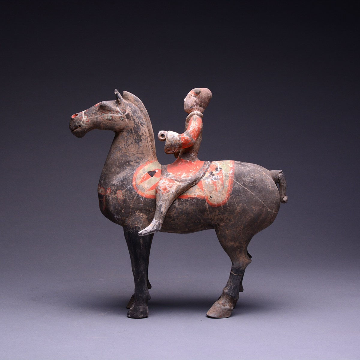 Han Polychrome Horse and Rider, 206 BCE - 220 CE