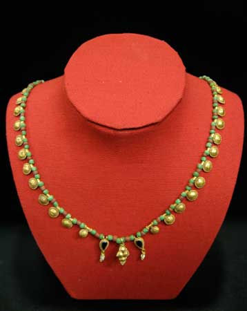Ancient Beaded Necklace with Gold Pendants, 100 CE - 300 CE
