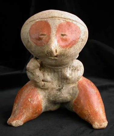 Chinesco Style (Type C) Nayarit Terracotta Sculpture of a Seated Mother with Child, 300 BCE - 300 CE