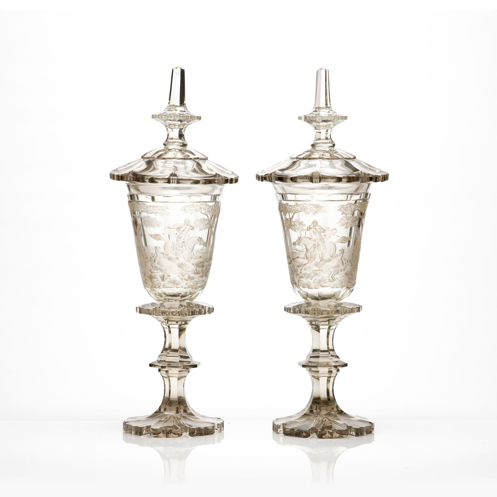 Bohemian Cut and Engraved Clear Glass Goblet, 19th Century