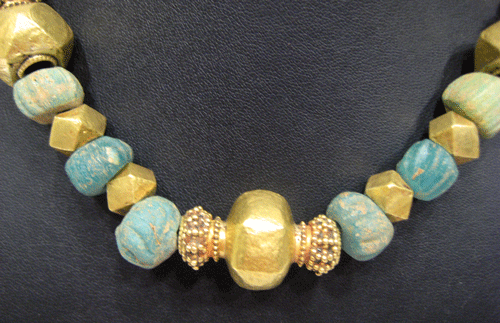 Ancient Glass and Gold Beaded Necklace, 1st Century CE - 18th Century CE