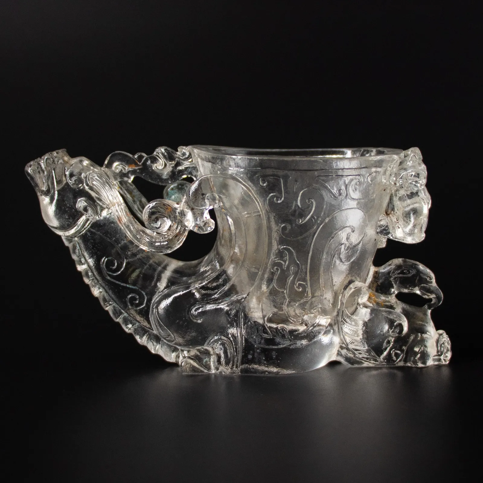 Cast glass cup in the shape of a dragon , 1644-1912 CE