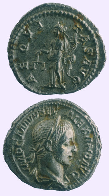 Silver Denarius of Emperor Severus Alexander, 222 CE - 228 CE