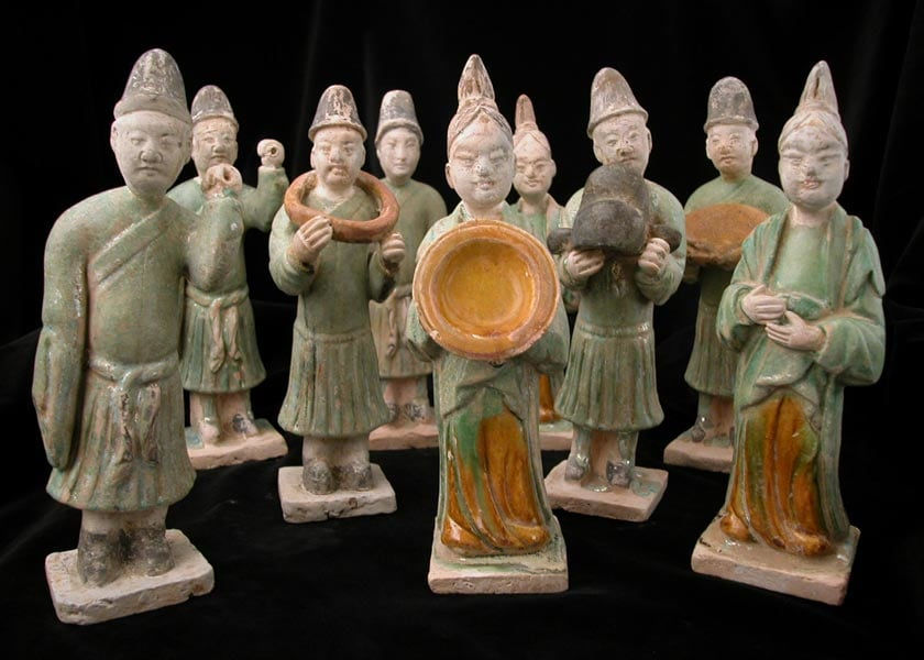Set of Nine Ming Glazed and Painted Terracotta Attendants, 1368 CE - 1644 CE