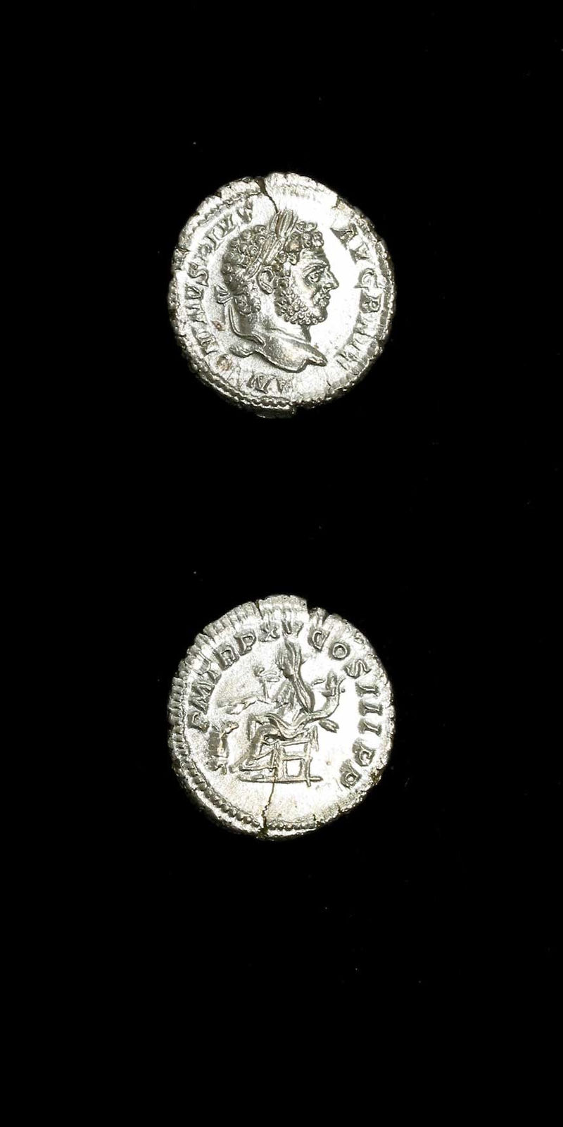 Silver Denarius of Emperor Caracalla, 210 CE - 213 CE