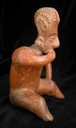 Chinesco Style (Type D) Nayarit Terracotta Sculpture of a Seated Man, 300 BCE - 300 CE