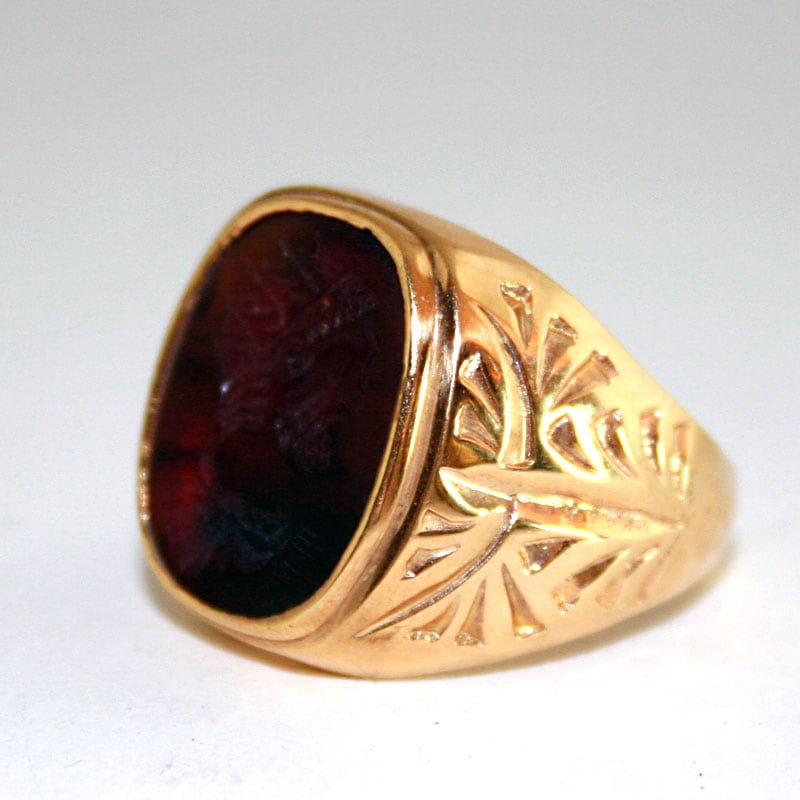 Gold Ring Featuring a Classical Revival Carnelian Intaglio of an Emperor, 18th Century CE