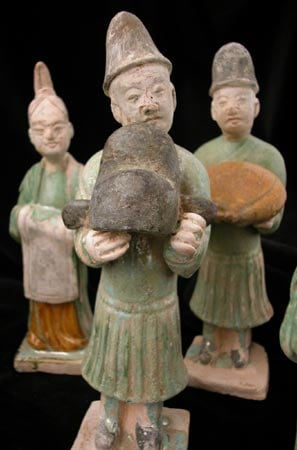 Set of Nine Ming Glazed and Painted Terracotta Attendants, 1368 CE - 1644 CE