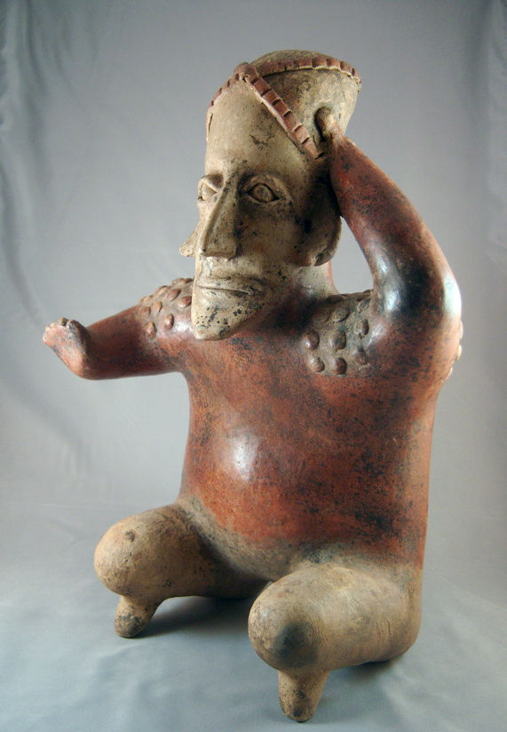 Ameca-Ezatlán Style Jalisco Terracotta Sculpture of a Kneeling Man, 100 BCE - 250 CE