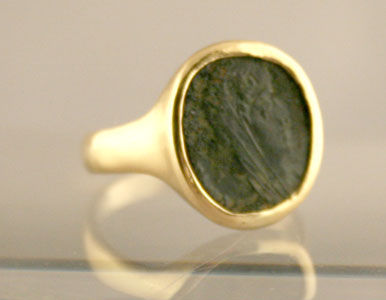 Gold Ring Featuring a Roman Bronze Coin of Emperor Constantine I the Great Issued Posthumously, 337 CE - 340 CE