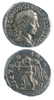 Silver Denarius of Emperor Severus Alexander, 222 CE - 228 CE