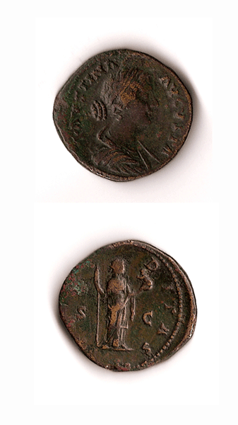 Bronze Coin (Sestertius) of Empress Faustina the Younger, 161 CE - 175 CE