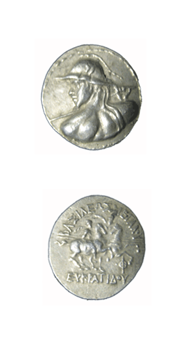 Bactrian Silver Tetradrachm of King Eukratides I, 171 BCE - 145 BCE