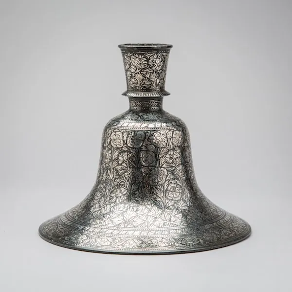 Silver inlaid bell-shaped Bidri hookah base