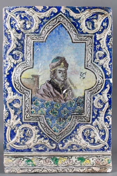 Glazed rectangular tile with male bust