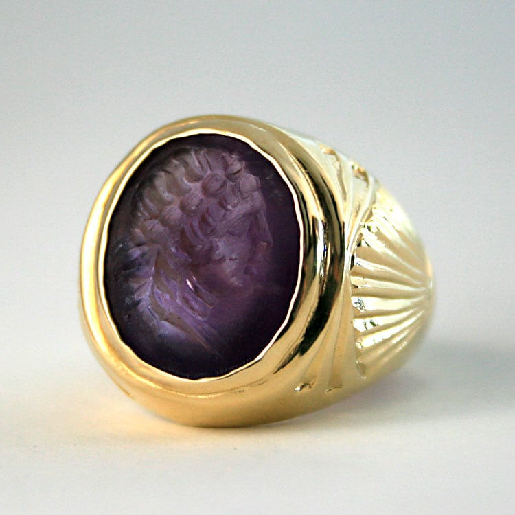Gold Ring Featuring a Roman Amethyst Intaglio Depicting the Bust of an Emperor, 100 CE - 300 CE