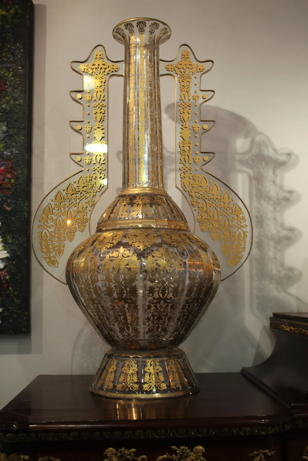 Pair of gold glass Alhambra style vases