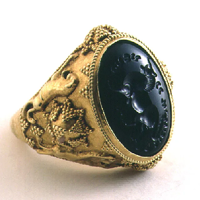 Onyx Intaglio Ring Depicting a Bull