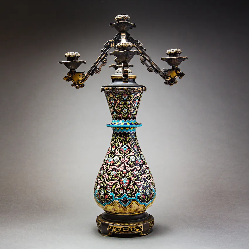 Pair of enamelled candle holders (1)