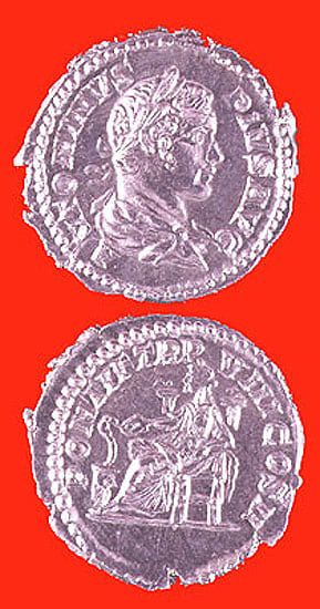 Silver Denarius of Emperor Caracalla, 200 CE - 210 CE