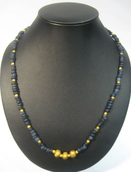 Dark Blue and Gold Beaded Necklace, 100 CE - 1200 CE
