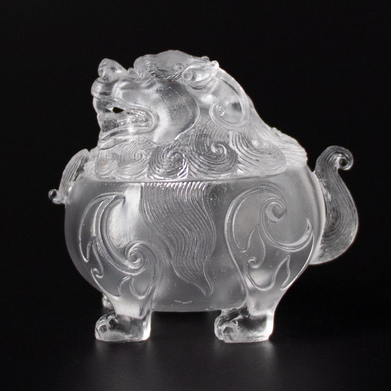 Cast glass incense burner in the shape of a mythical beast, Qing Dynasty , 1644-1912