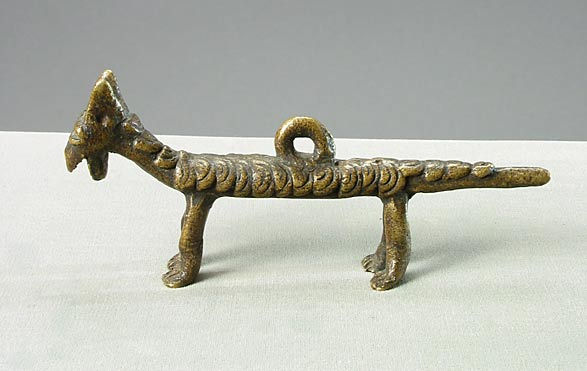 Akan Brass Goldweight/Pendant in the Form of an Elongated Leopard (abrammuo), 19th Century CE - 20th Century CE