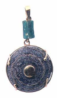 Roman Glass Spindle Whorl and Glass Bead Set in Pendant, 100 CE - 300 CE