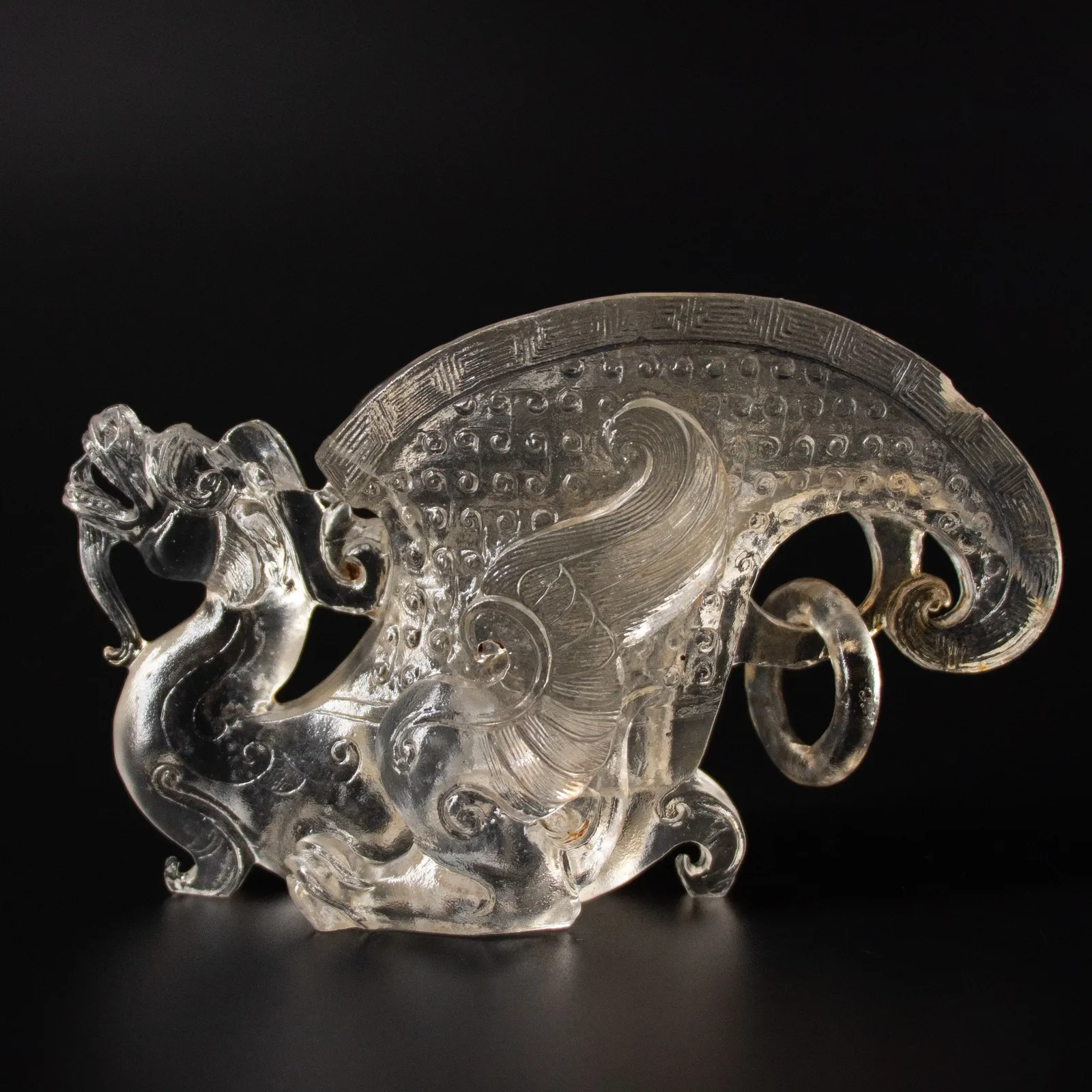 Chinese cast glass libation cup with dragon, 1644-1912 CE