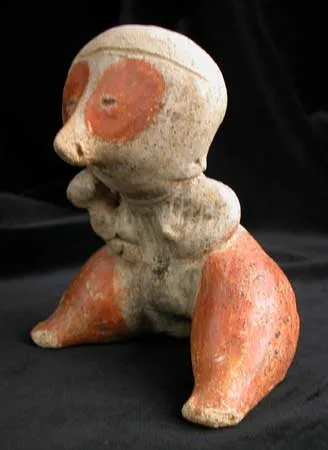 Chinesco Style (Type C) Nayarit Terracotta Sculpture of a Seated Mother with Child, 300 BCE - 300 CE