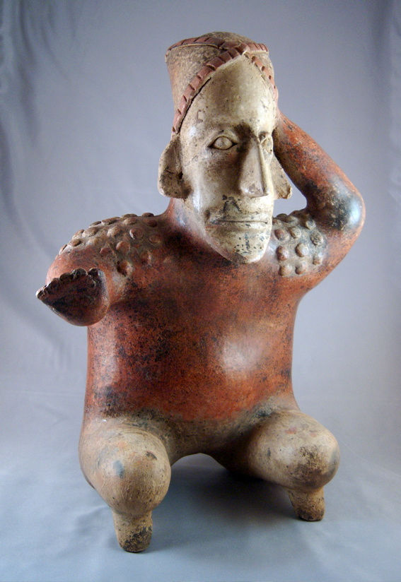 Ameca-Ezatlán Style Jalisco Terracotta Sculpture of a Kneeling Man, 100 BCE - 250 CE