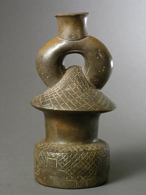 Chavin Blackware Stirrup Vessel in the Form of a Temple, 1200 BCE - 600 CE