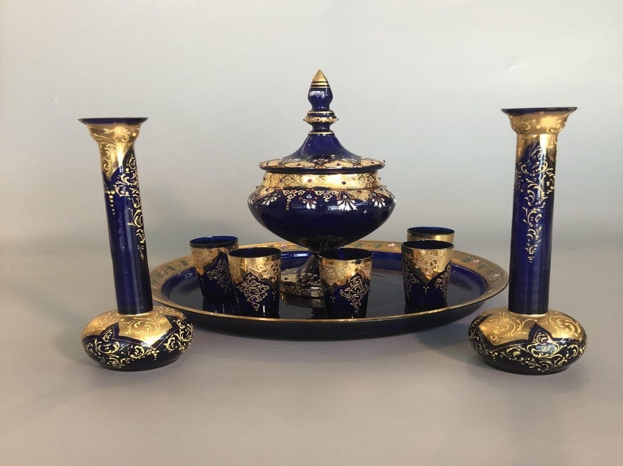 Blue glass 9 piece set