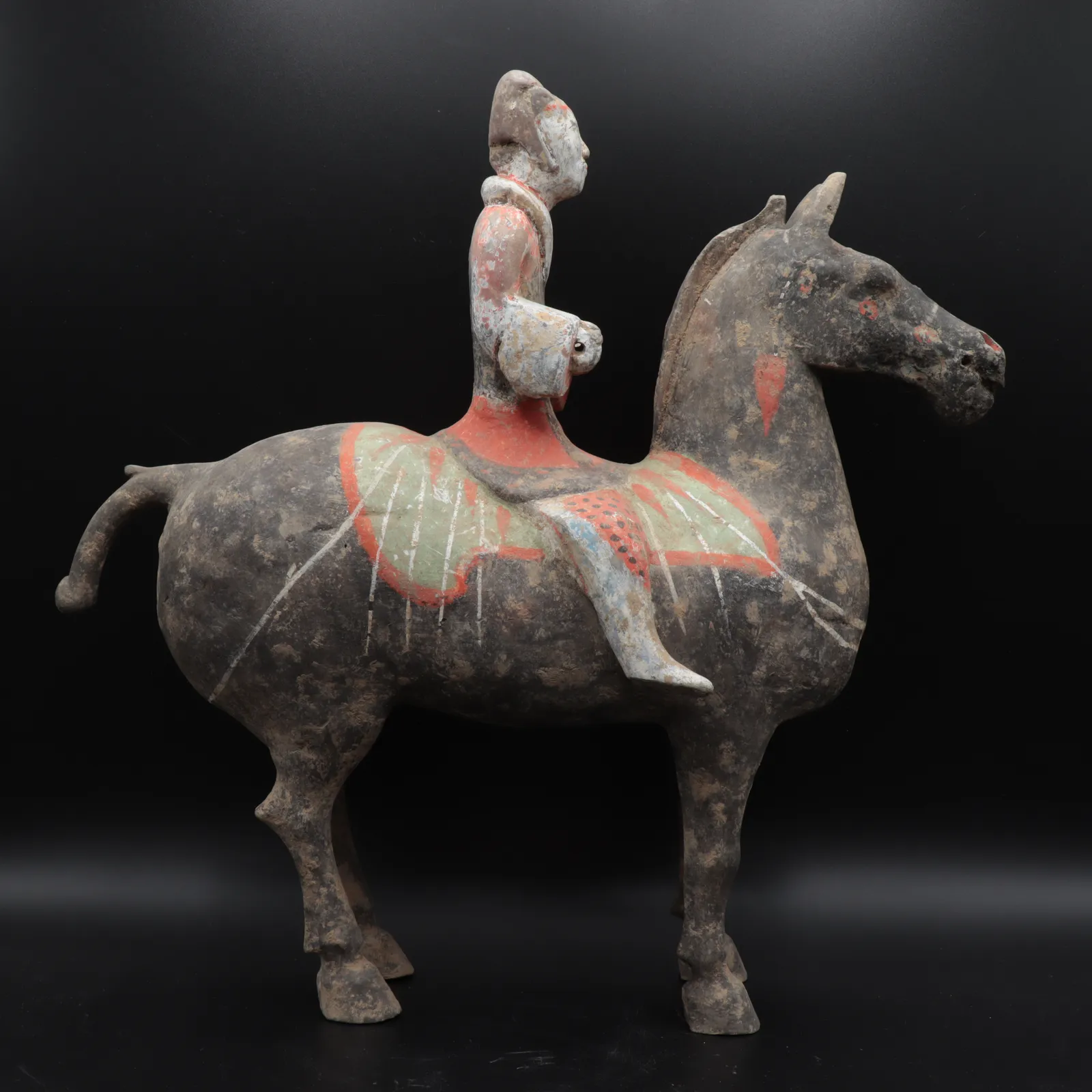 Han Polychrome Horse and Rider, 206 BCE - 220 CE
