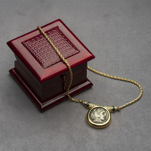 Gold Necklace Featuring a Silver Coin of Alexander the Great, 336 BCE - 323 CE