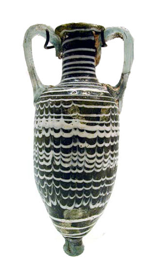 Sand-Core Formed Glass <i>Amphoriskos</i>, 2 Century BCE - 1st Century BCE
