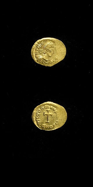 Byzantine Gold Tremissis of Emperor Maurice Tiberius, 582 CE - 602 CE