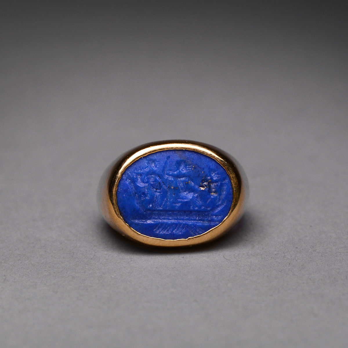 Gold Ring Featuring a Lapis Lazuli Intaglio of a Mythological Scene, 1700 CE - 1900 CE