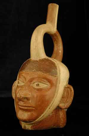 Moche Portrait Head Stirrup Vessel, 200 CE - 600 CE