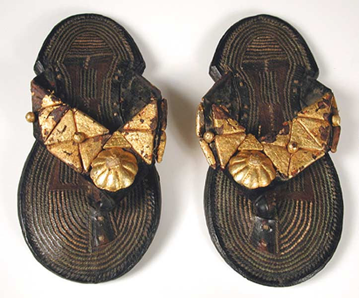 Akan Leather Sandals with Gold Ornaments, 20th Century CE