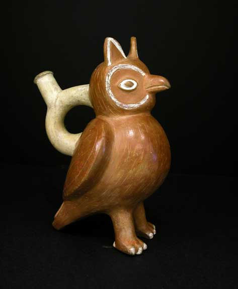 Moche Horned Owl Stirrup Vessel, 200 CE - 600 CE
