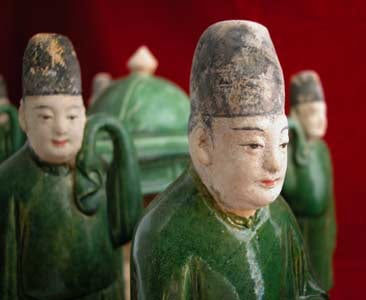 Set of Nine Ming Glazed Terracotta Attendants and a Palanquin, 1368 CE - 1644 CE